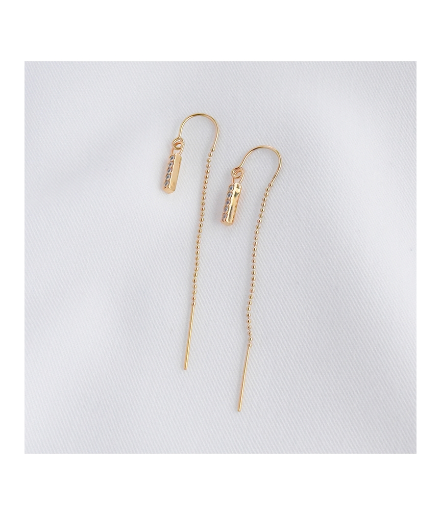 Boucles d'oreilles fil or et barre avec strass LINA