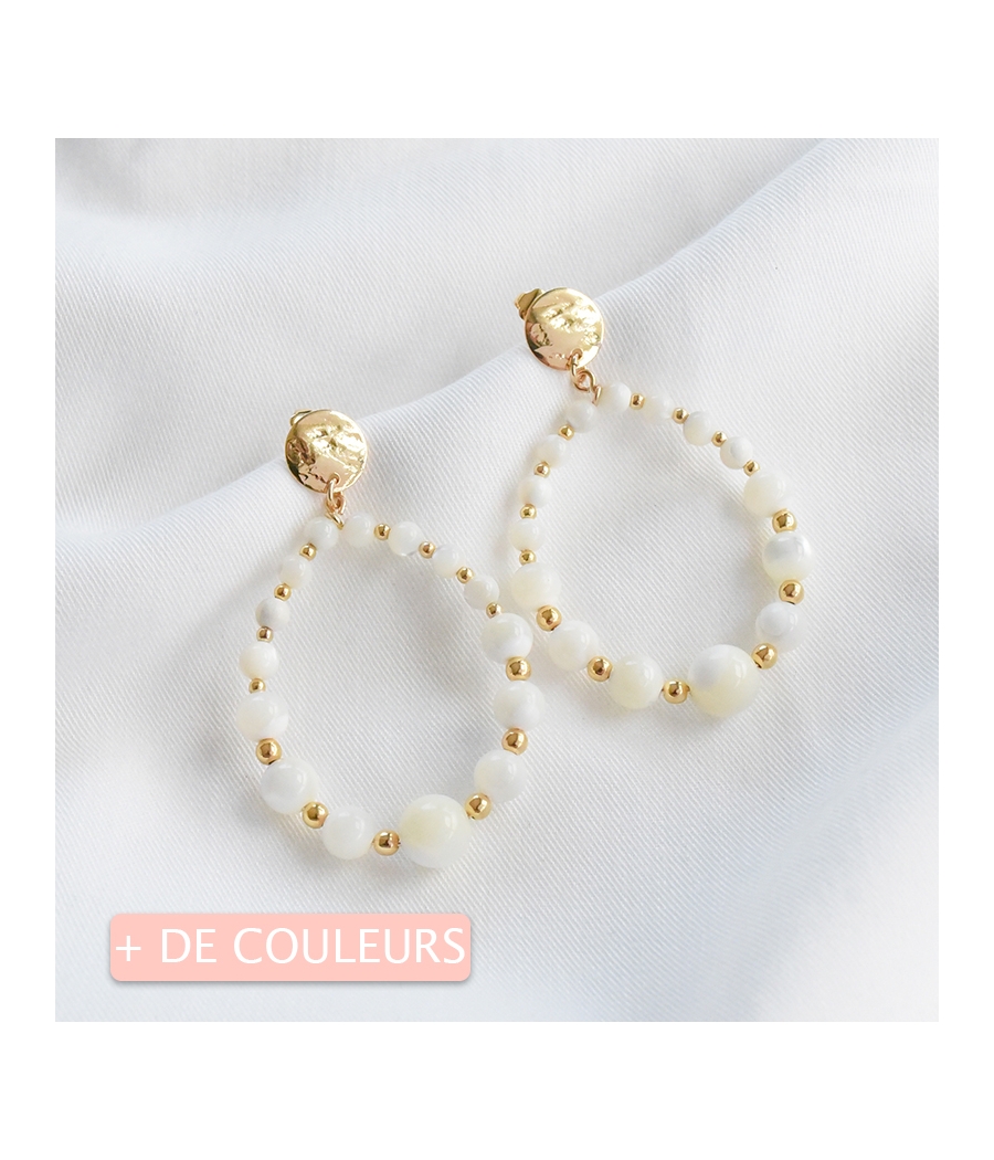 Boucles d'oreilles gouttes perles et or ANGELA