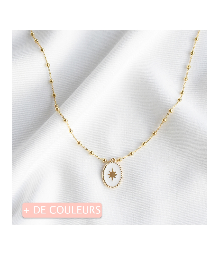 Collier chaine perlée et médaille étoile ESMEE