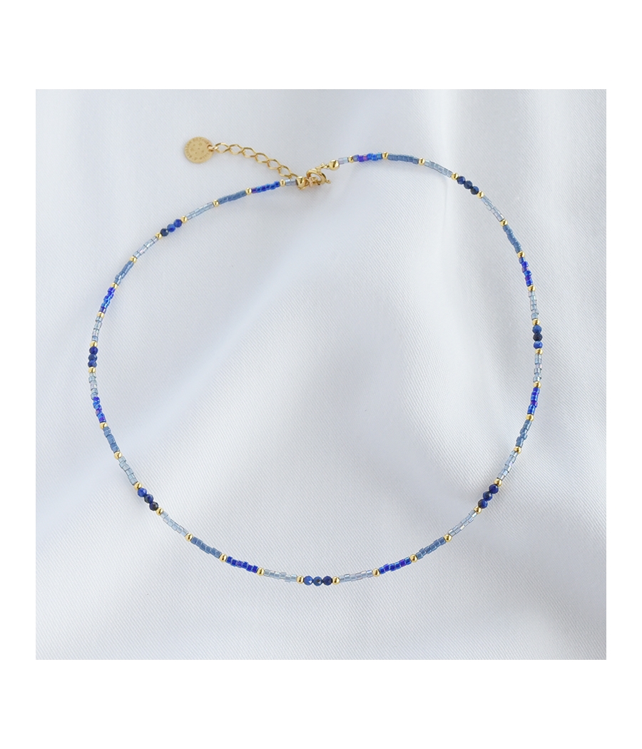 Collier chocker perles pierres fines bleues SANA