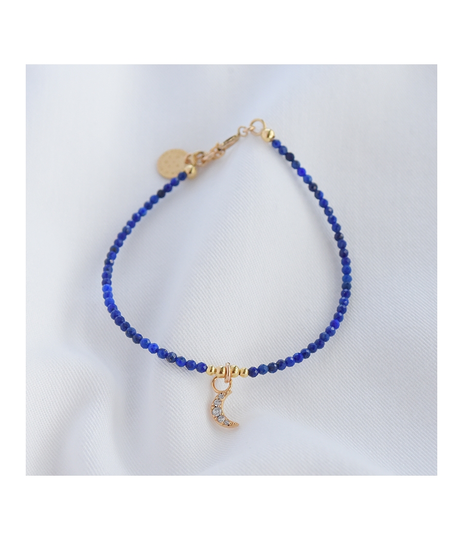 Bracelet pierres bleues et lune brillante NOEMIE