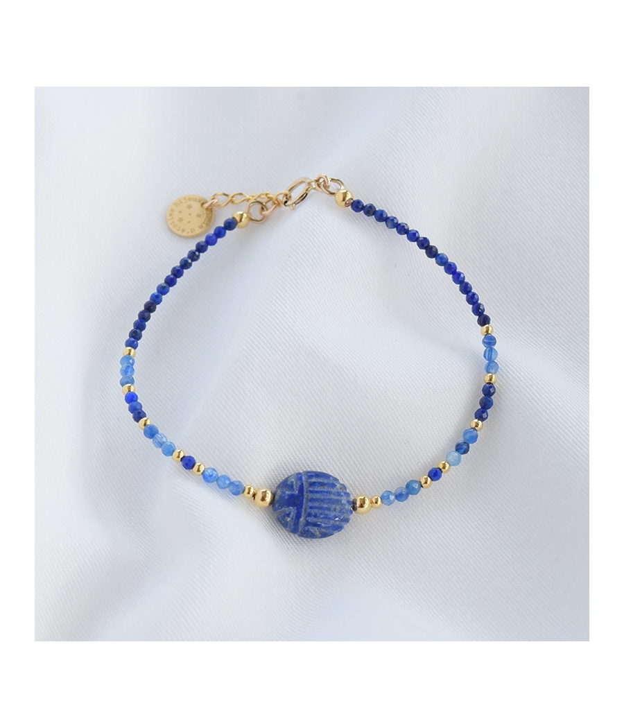 Bracelet pierres bleues et scarabée EMILIE