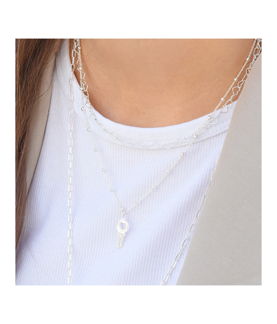 Collier chaine billes et clé argent MARY