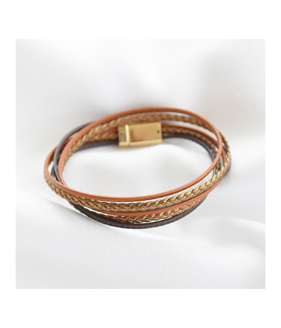 Bracelet multi-rangs cuir marron JOSÉPHINE