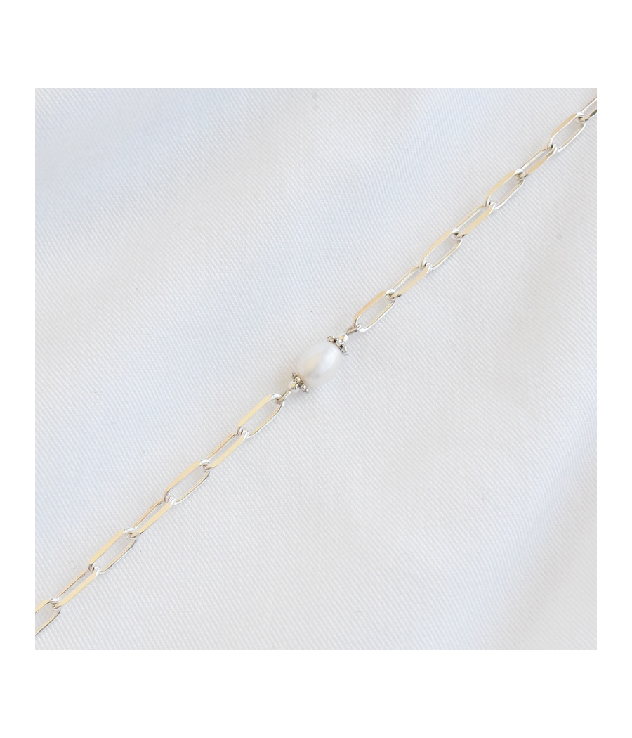 Bracelet maille argent et perle blanche GINETTE