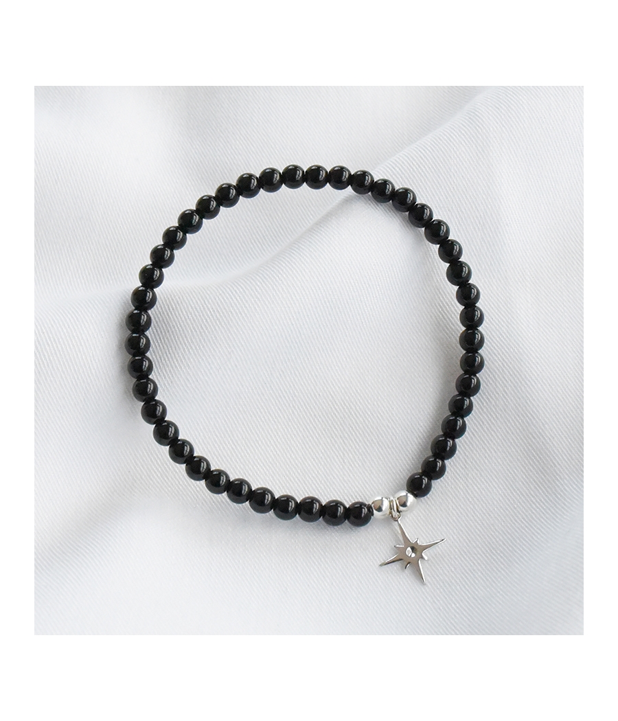 Bracelet élastique perle noires et étoile argent FAUSTINE