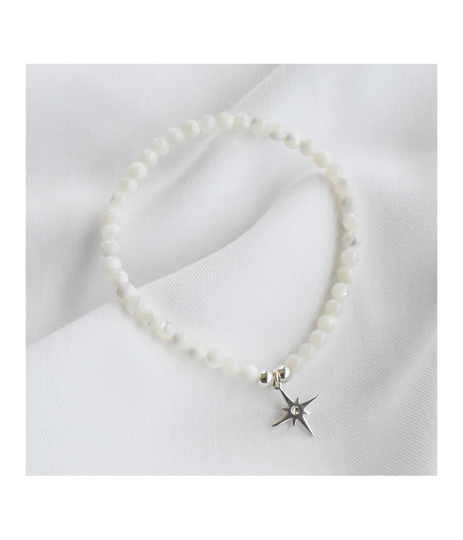 Bracelet élastique étoile perles nacre et argent FAUSTINE