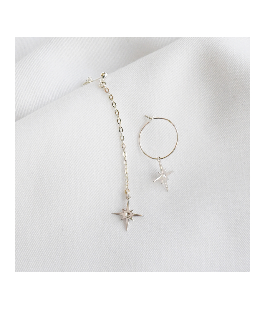 Boucles d'oreilles asymétriques étoiles argent FAUSTINE