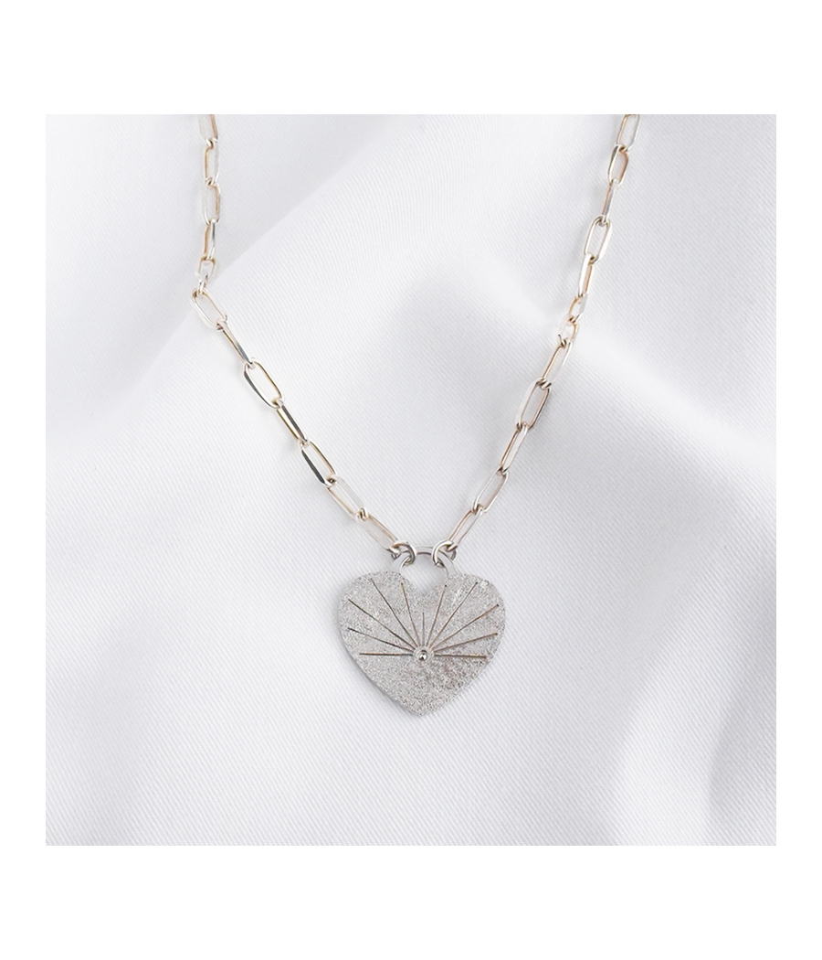 Collier maille argent et coeur AMBRE