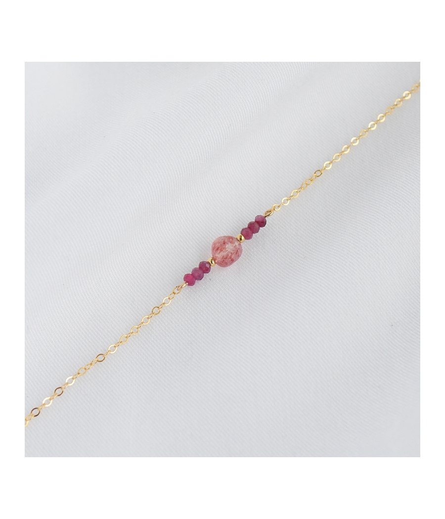 Bracelet chaine et perles rose tourmaline OLIVIA
