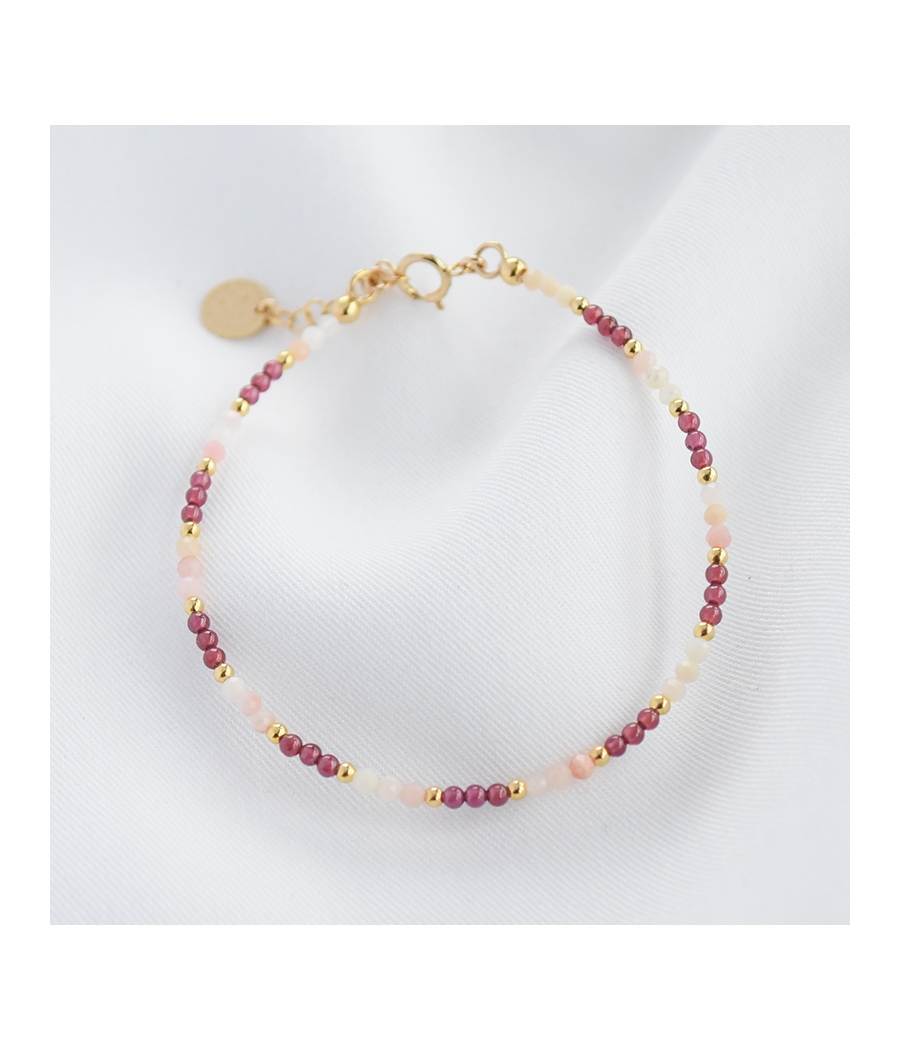 Bracelet pierres fines opale rose et rubis en plaqué or ISAE