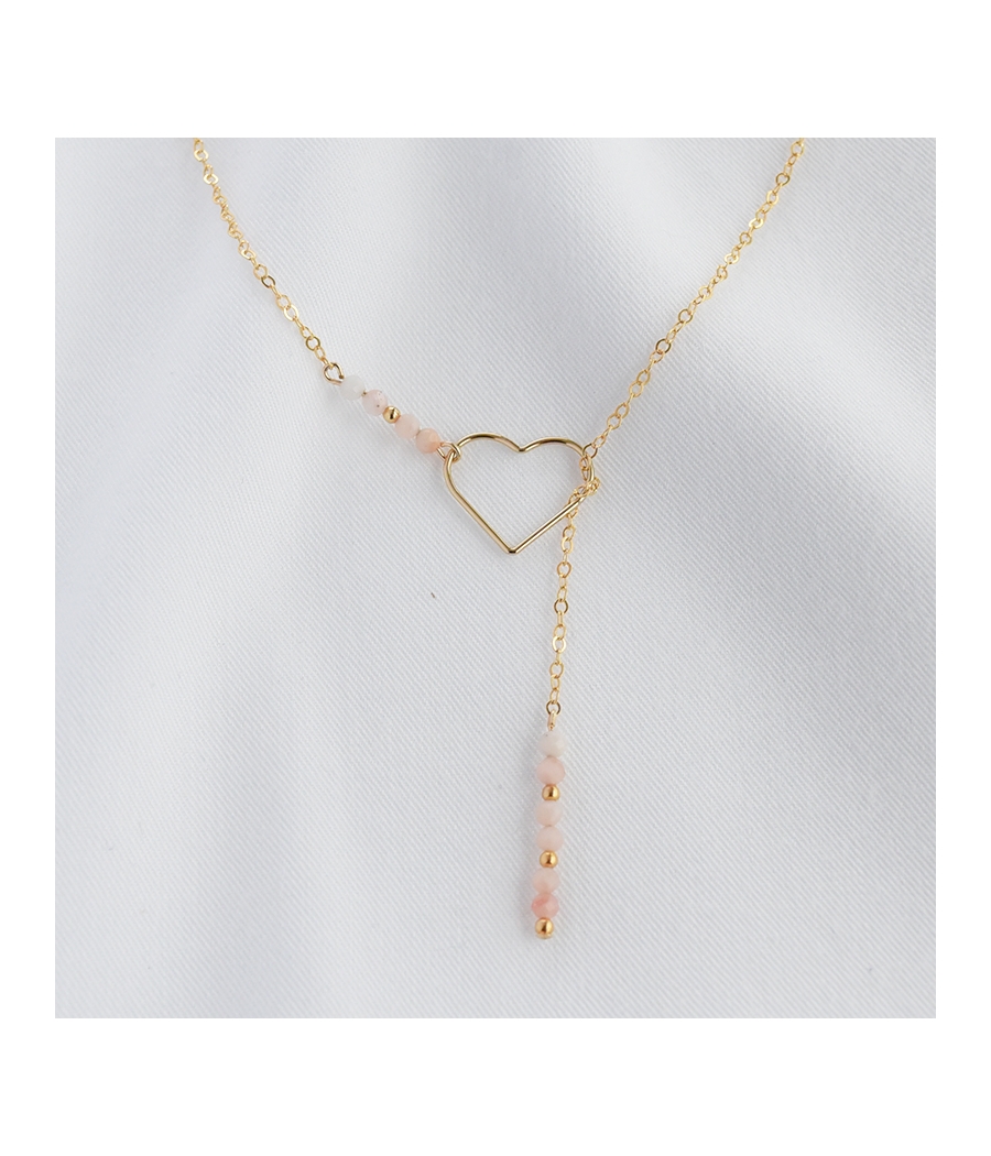 Collier cravate coeur et perles opale rose JULIETTE