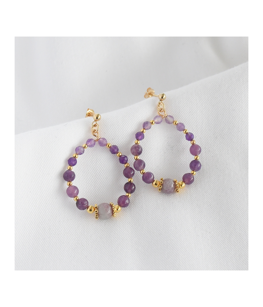 Boucles d'oreilles goutte perles amethyste ANGELINA