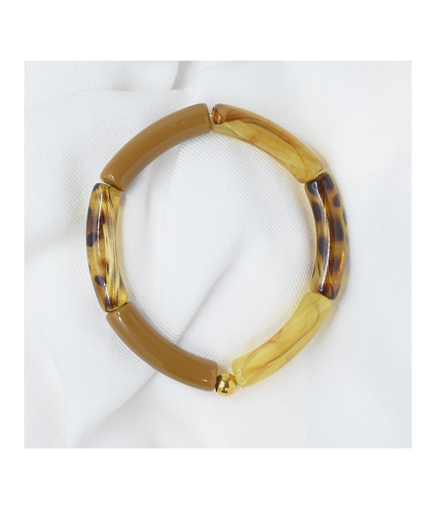 Bracelet perles tubes BAHIA brun et léopard