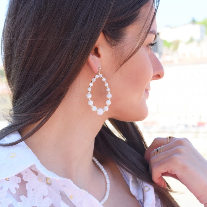 ANGELA Boucles d'oreilles blanc et or