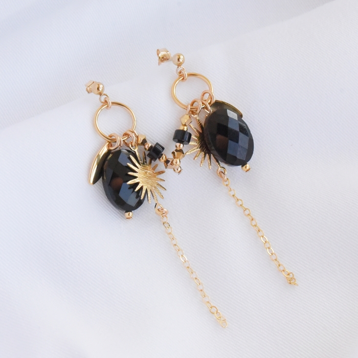 MERIDA Boucles d'oreilles noir et or MERIDA Boucles d'oreilles noir et or