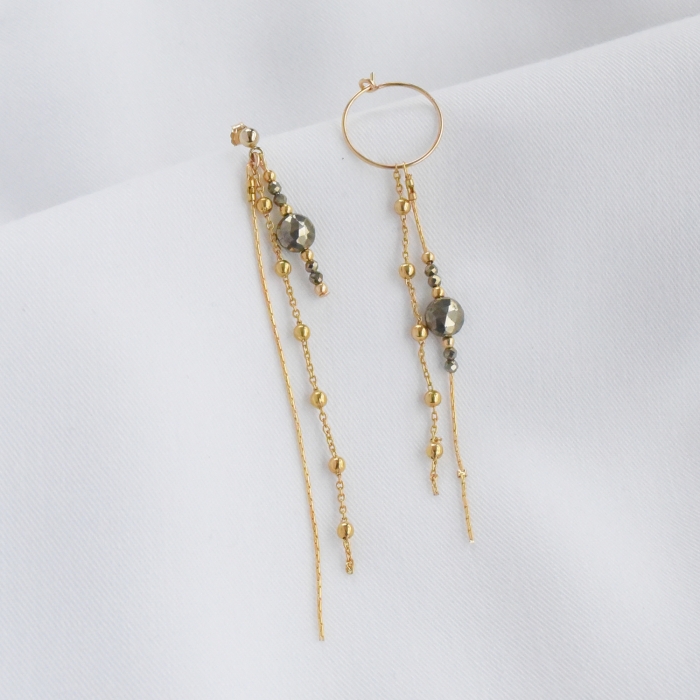 LENA Boucles d'oreilles asymétriques pyrite LENA Boucles d'oreilles asymétriques pyrite