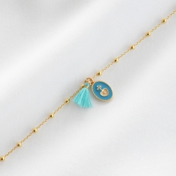 CLAIRE Bracelet coeur et pompon turquoise
