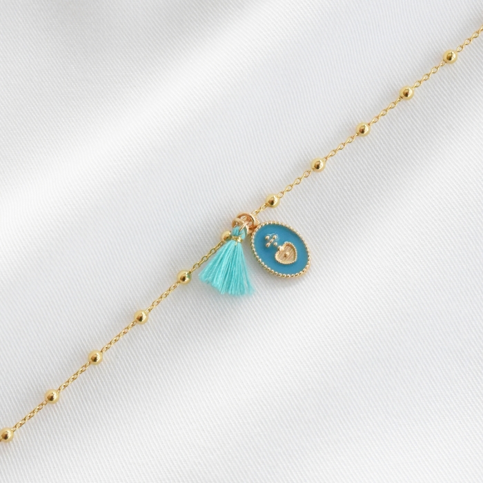 CLAIRE Bracelet coeur et pompon turquoise CLAIRE Bracelet coeur et pompon turquoise