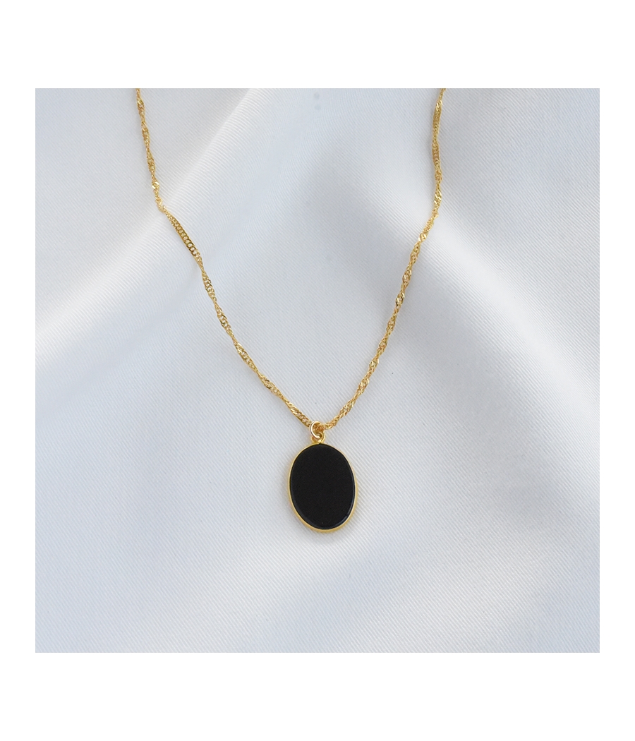Collier chaine fine or et pastille Onyx noir DARA