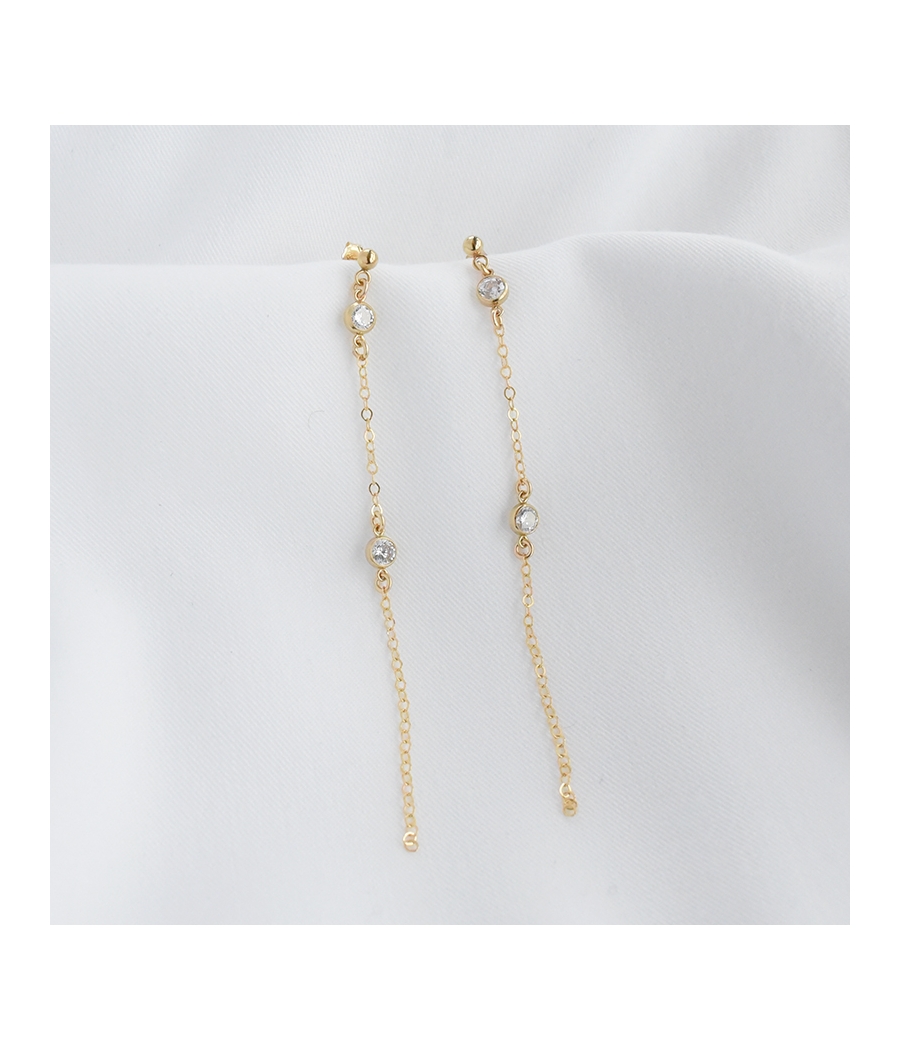 Boucles d'oreilles pendantes or et strass ROSE