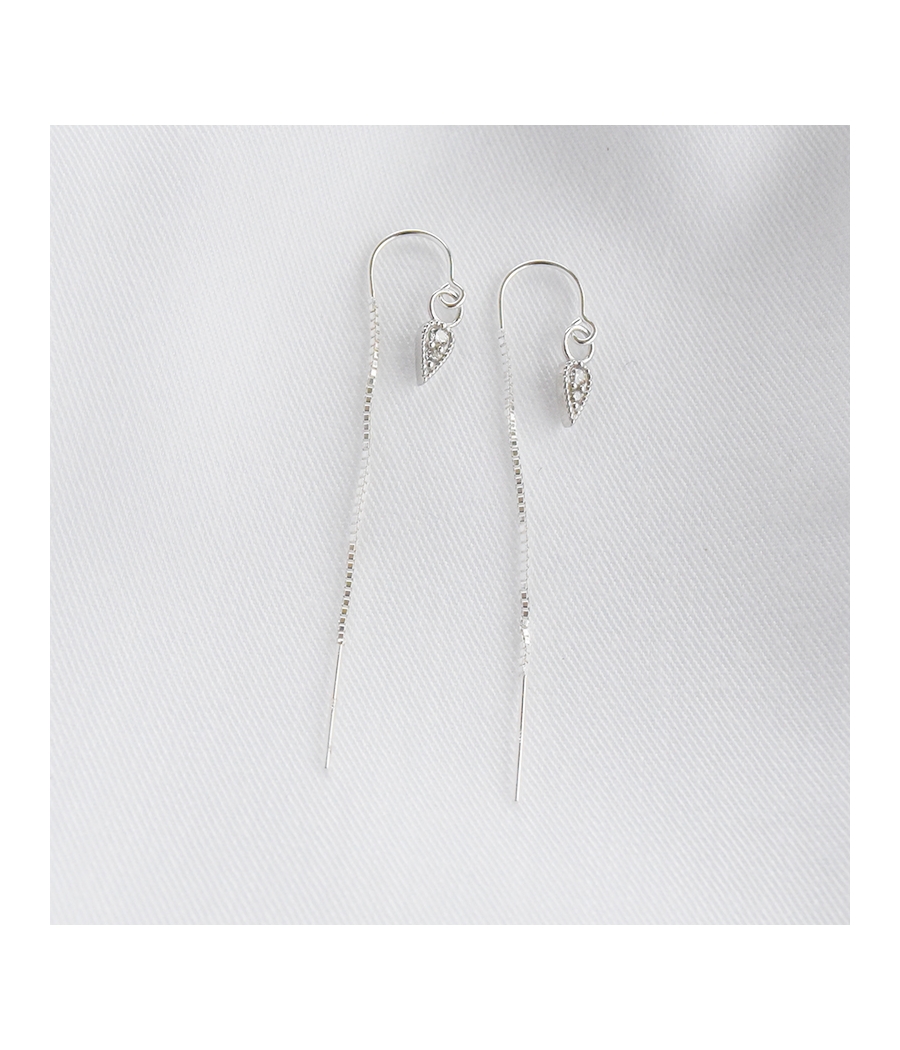 Boucles d'oreilles fil argent et zircons BLANCHE
