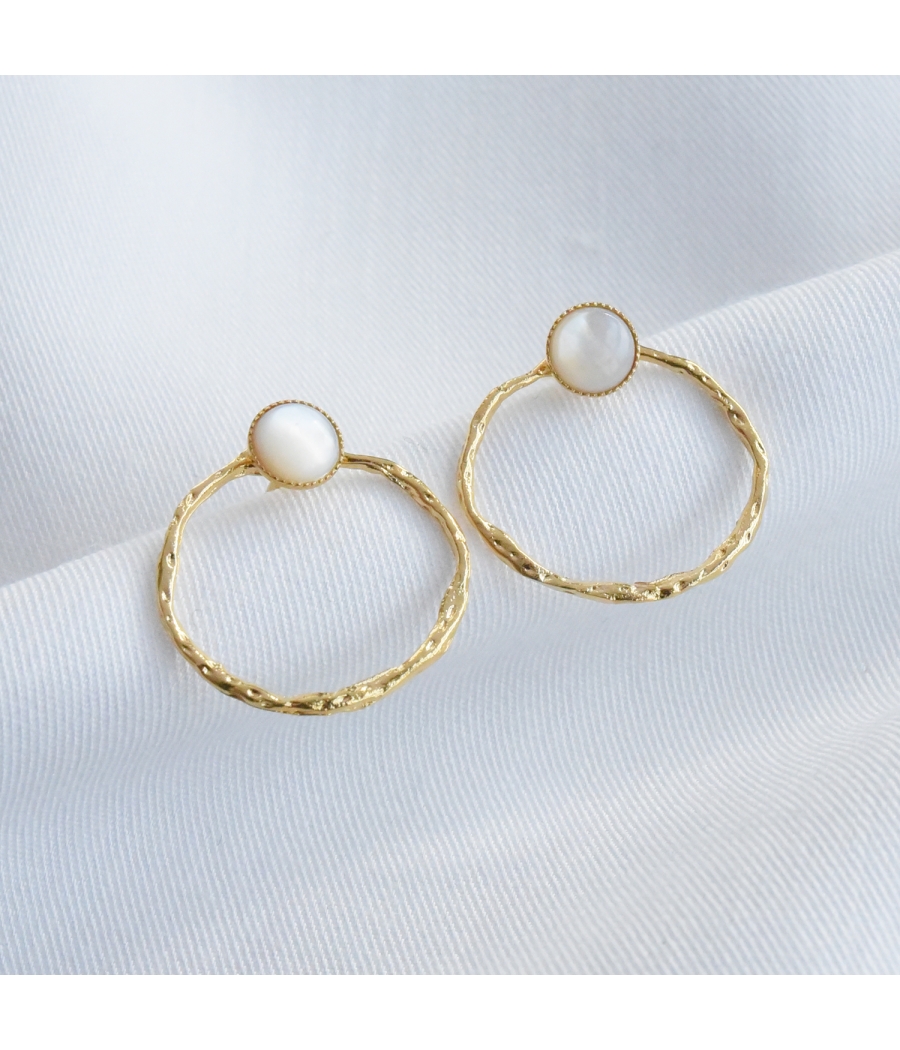 boucles d'oreilles disque martelé anneau torsadé métal femme 0321579