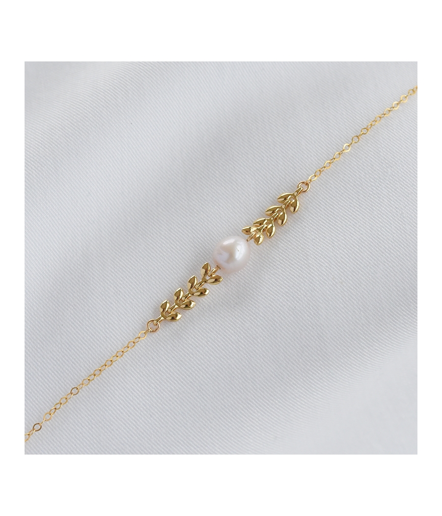 Bracelet feuilles épi et perle or APOLLINE