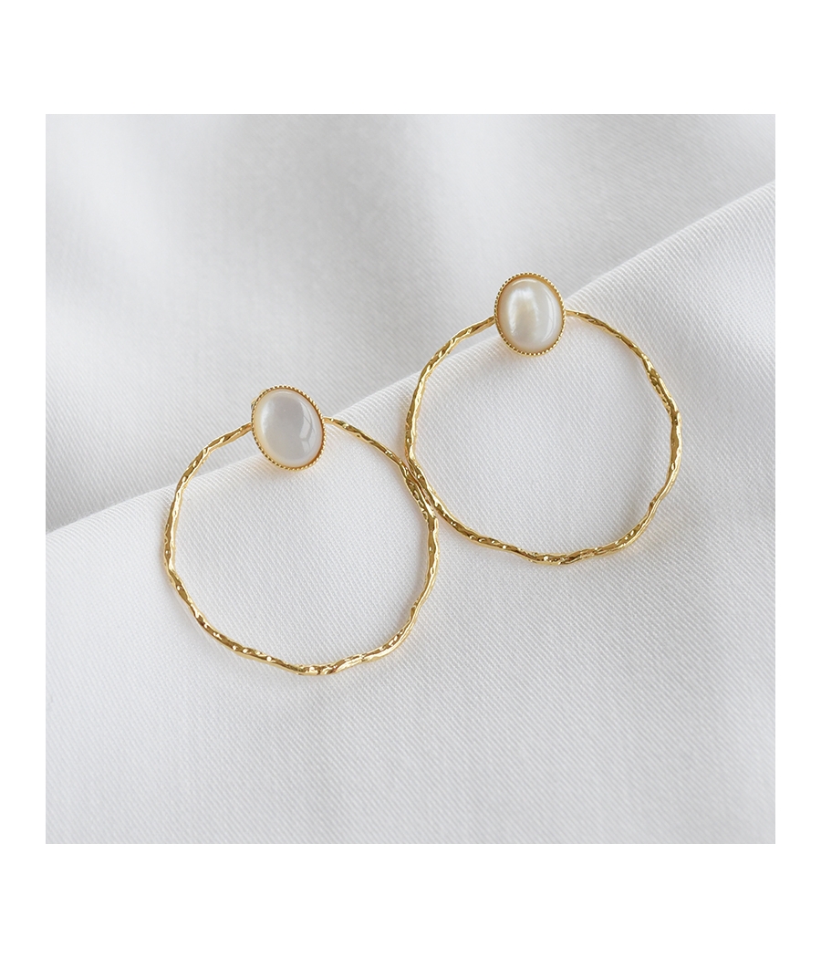 boucles d'oreilles disque martelé anneau torsadé métal femme 0321579