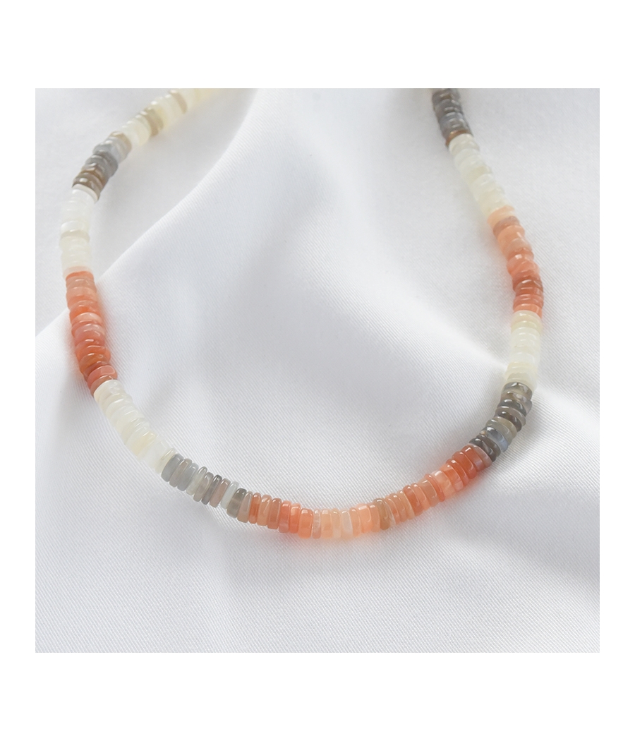 Collier surfer perles heishi dégradé blanc orange gris NEREA