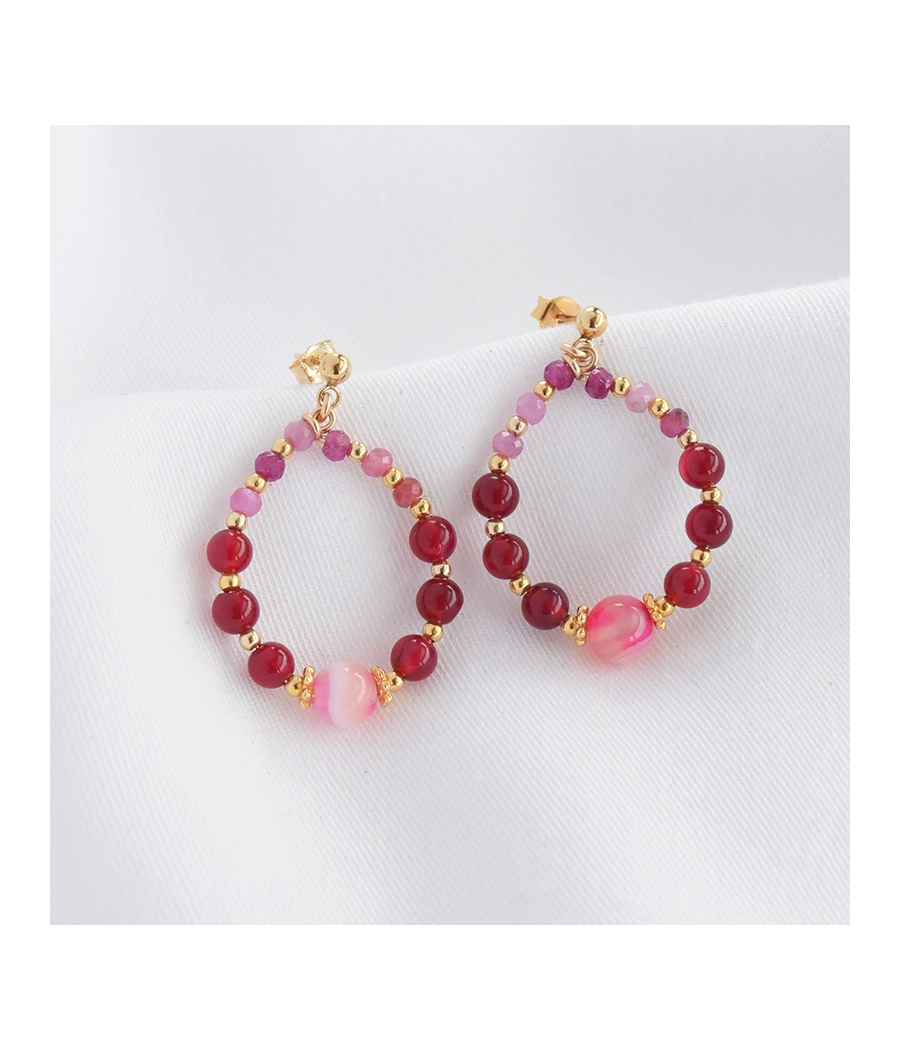 Boucles d'oreilles gouttes perles roses et or ANGELINA