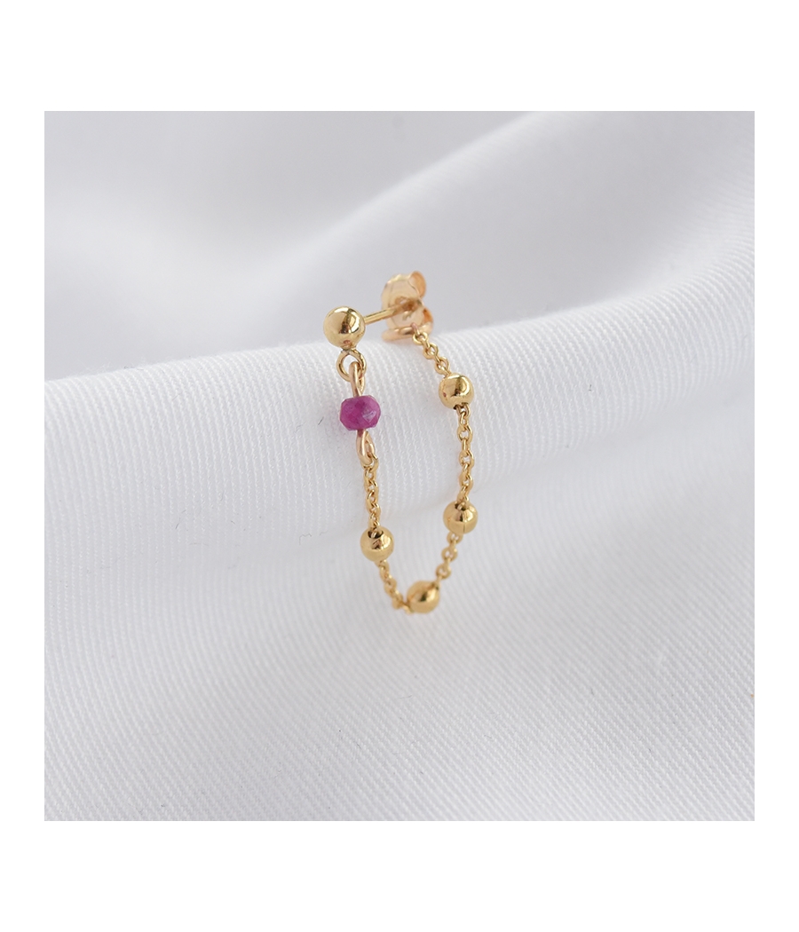 Monoboucle chaine perlée et pierre rose LILAS