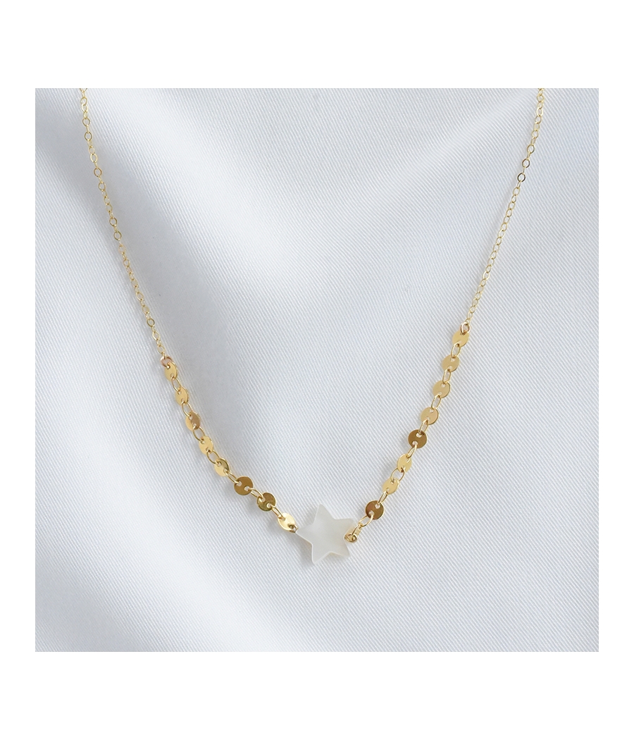 Collier chaine fine or étoile nacre blanche LOUISA