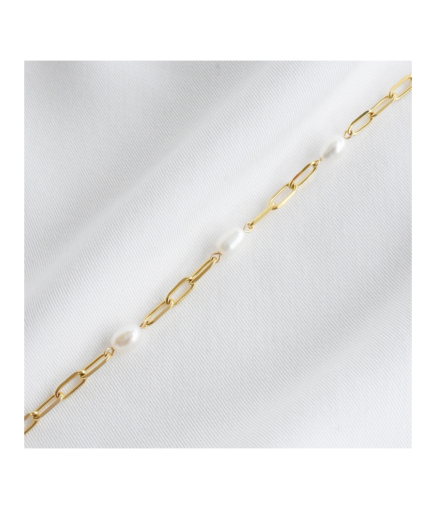 Bracelet maille et perles blanches PAULINE