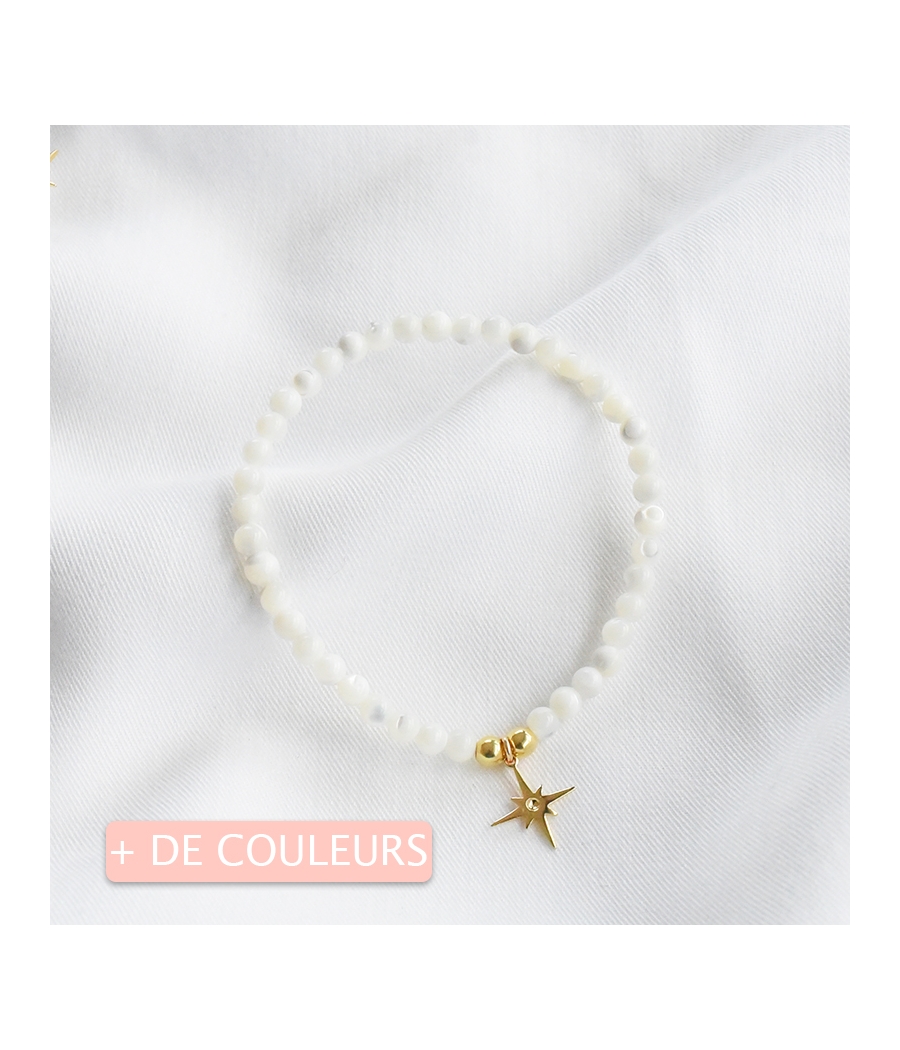 Bracelet perles élastique et petite étoile or FAUSTINE