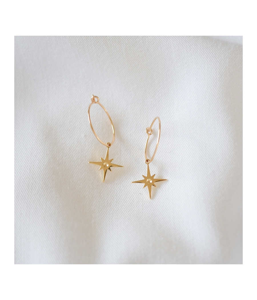 Boucles d'oreilles créoles or et étoile FAUSTINE